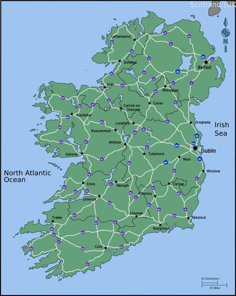 Karte von driving map of ireland Entfernung
