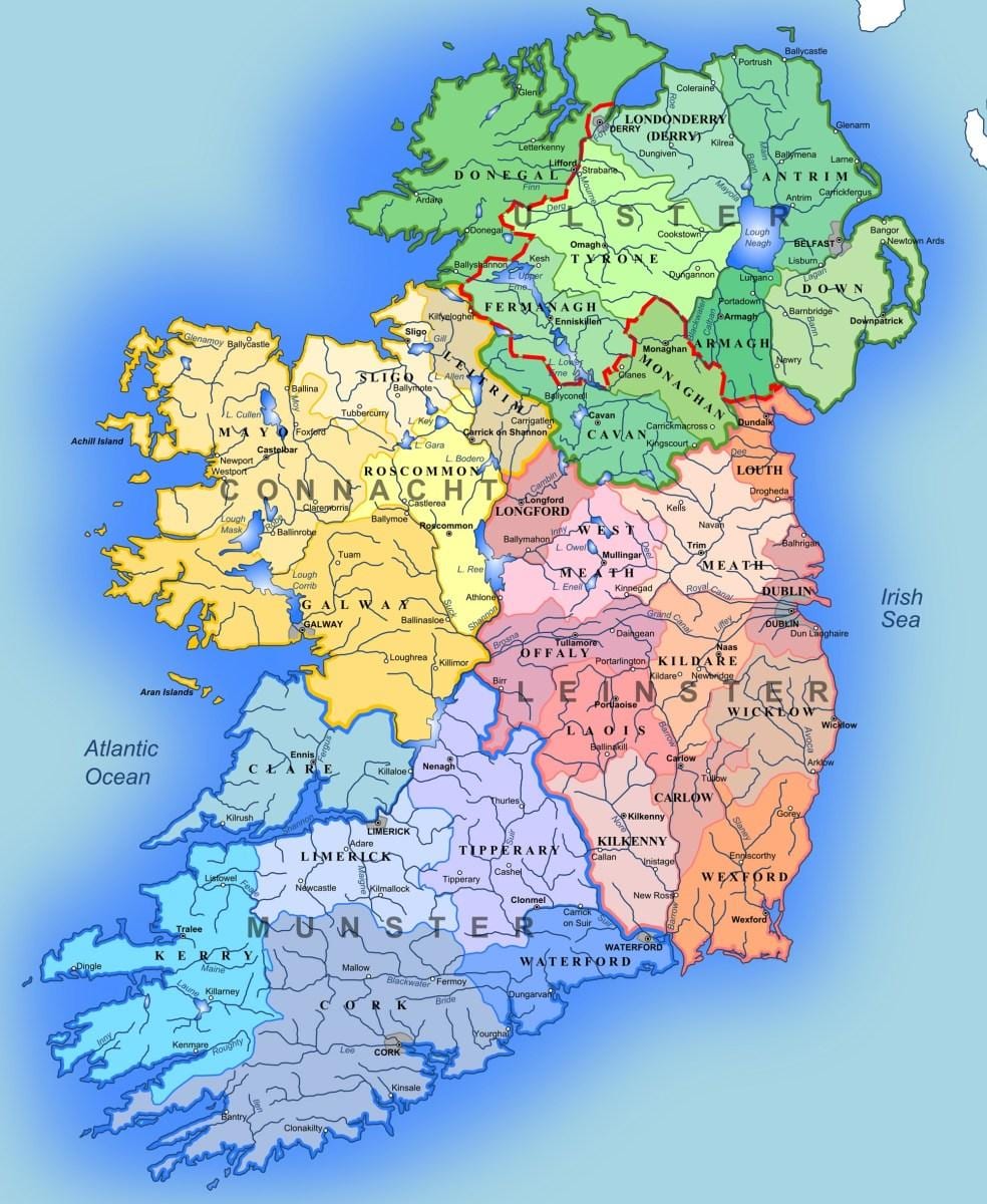 Karte der Flüsse von Irland Karte für Kinder