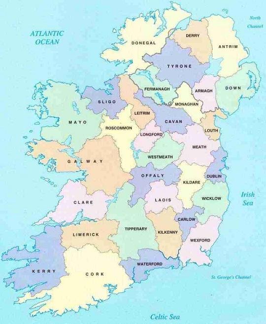 Karte von Irland b&b