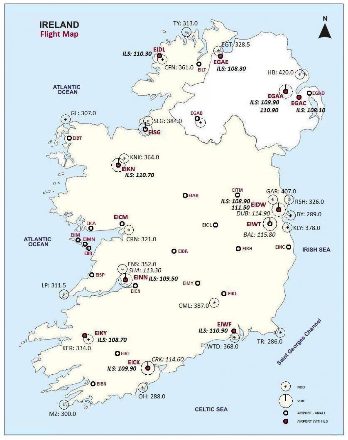 Karte von Irland, die Flughäfen