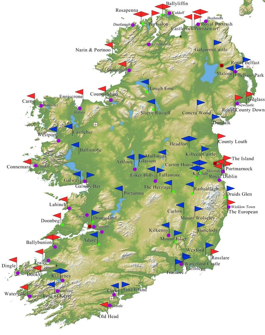 Karte von Irland golf