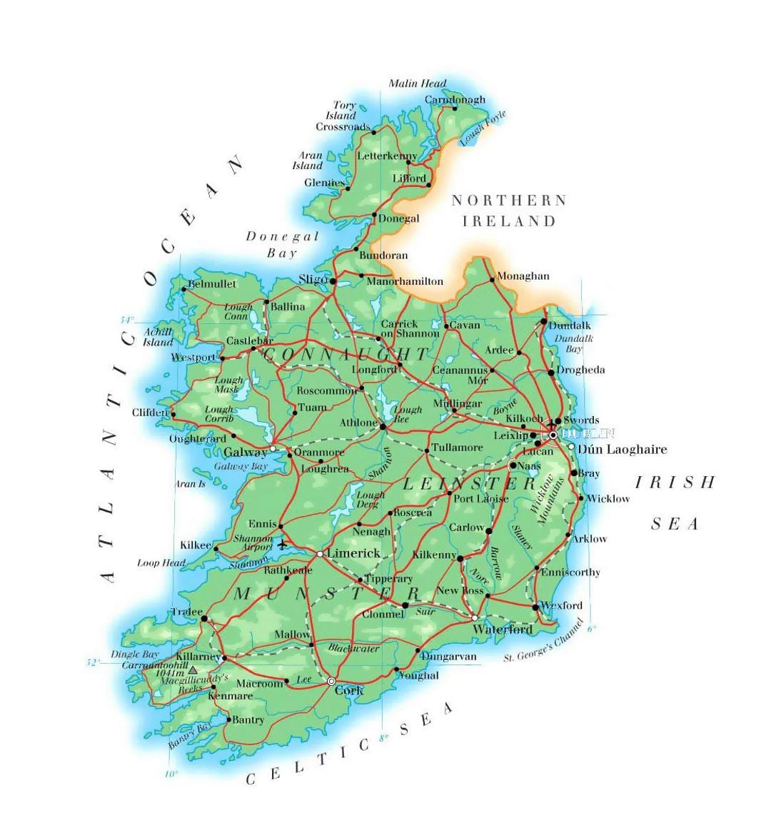 Karte von Irland elevation 