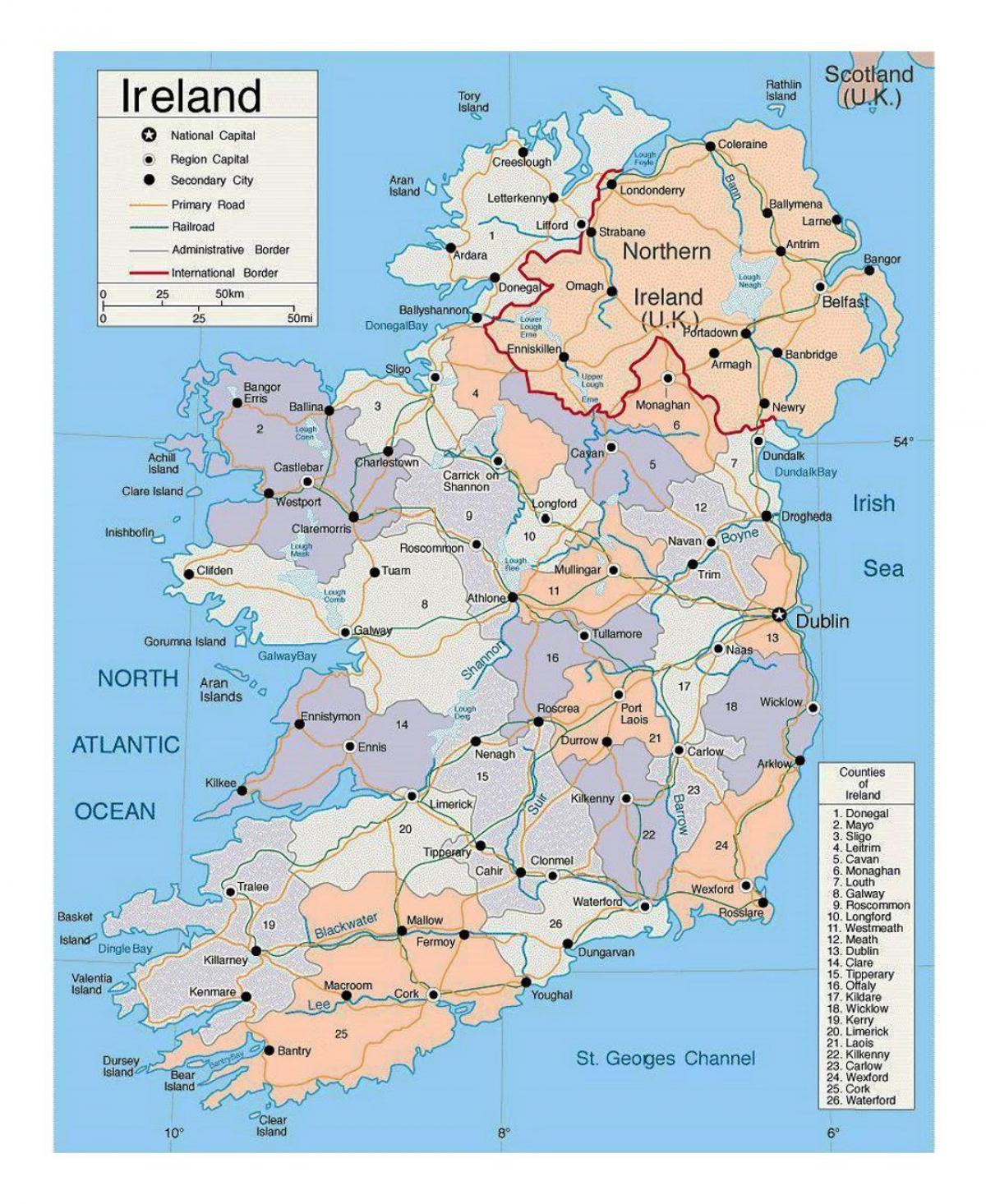 Karte von Irland mit Städten