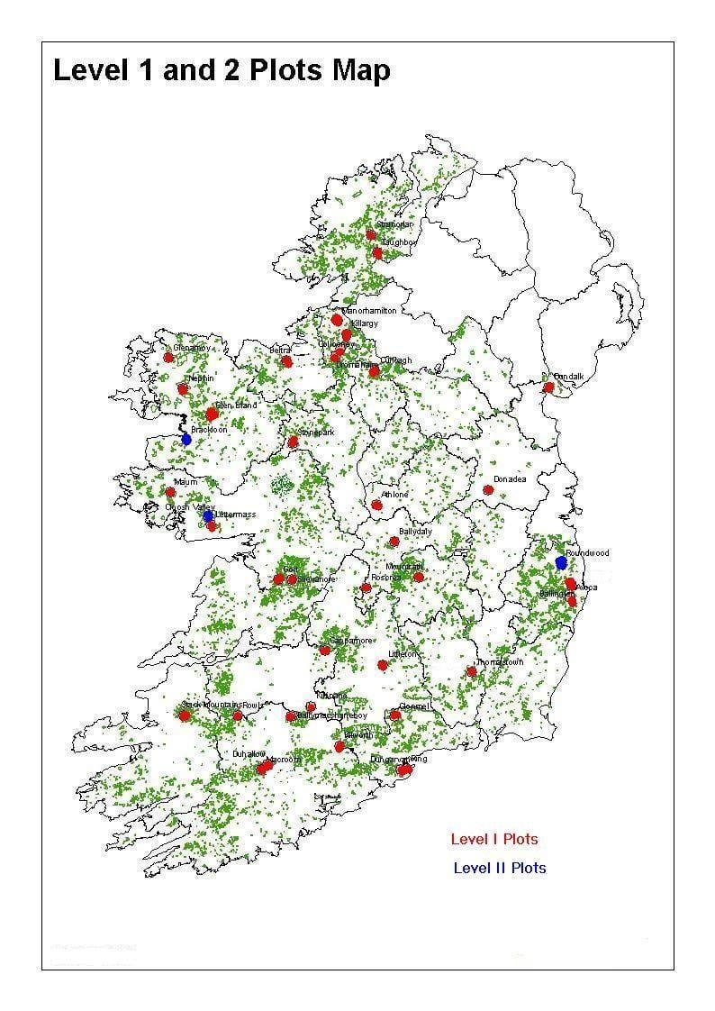 Karte von Irland Wälder