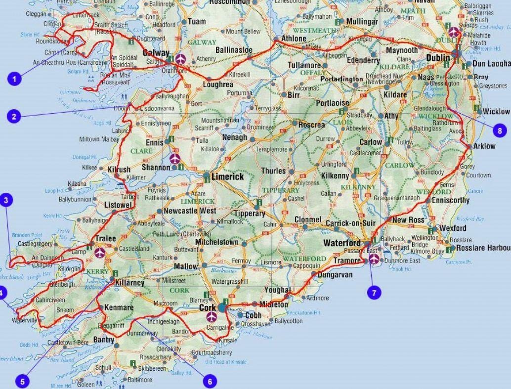  Karte des südlichen Irland Grafschaften und Städte