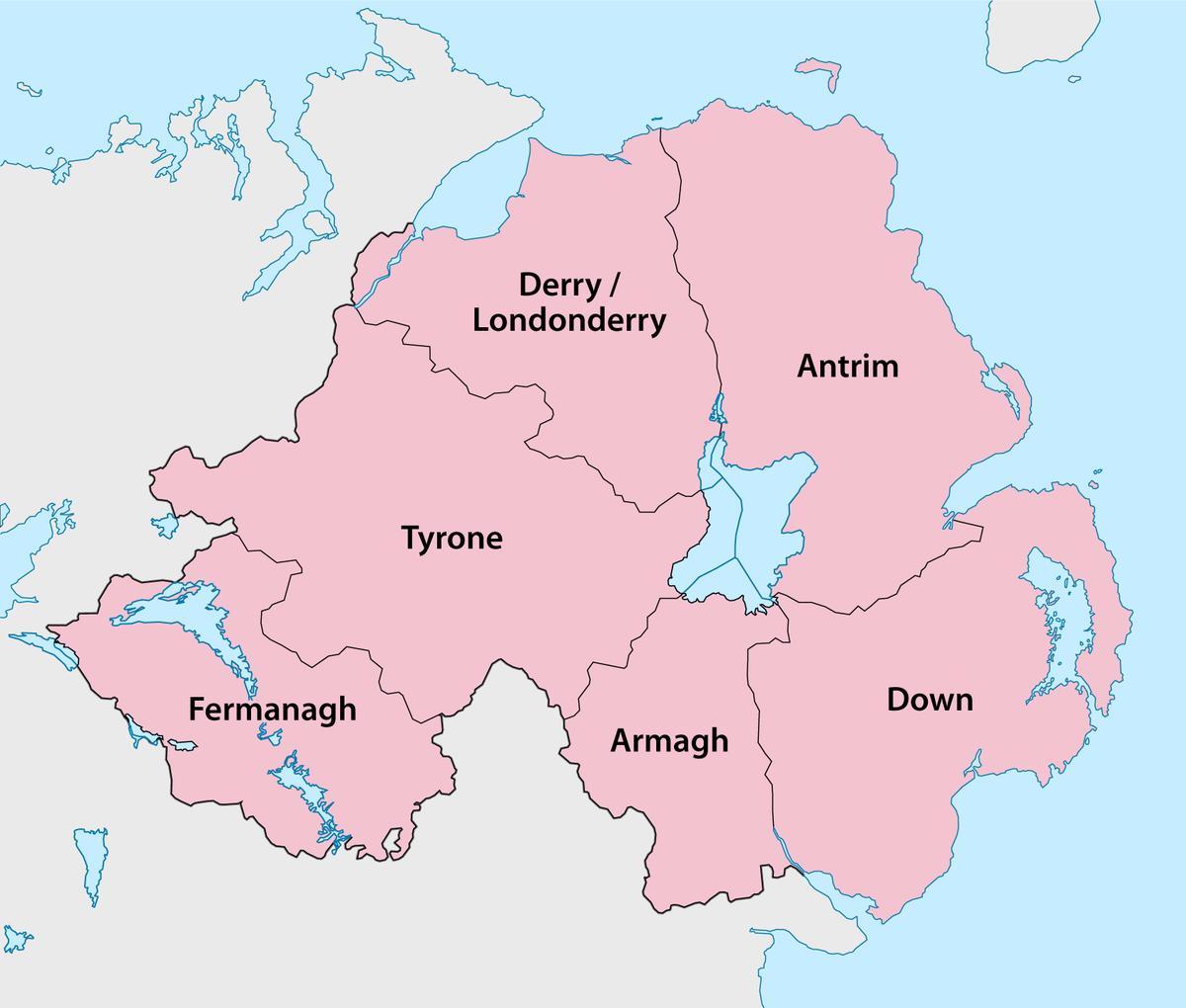 Karte von Nord-Irland Grafschaften und Städte