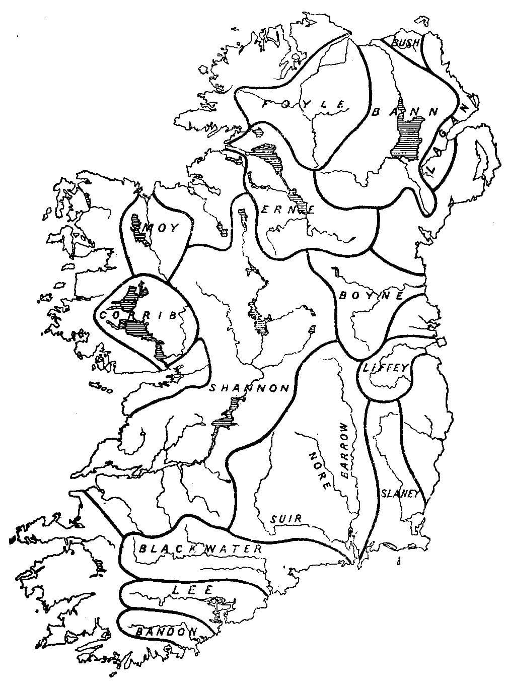 leere Karte von Irland mit Flüssen und Bergen