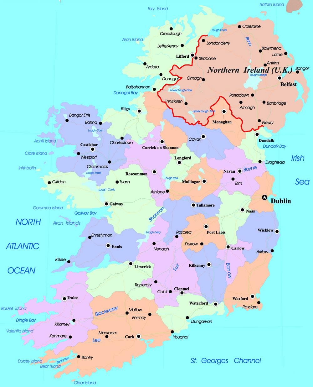 politische Karte von Irland und Nordirland