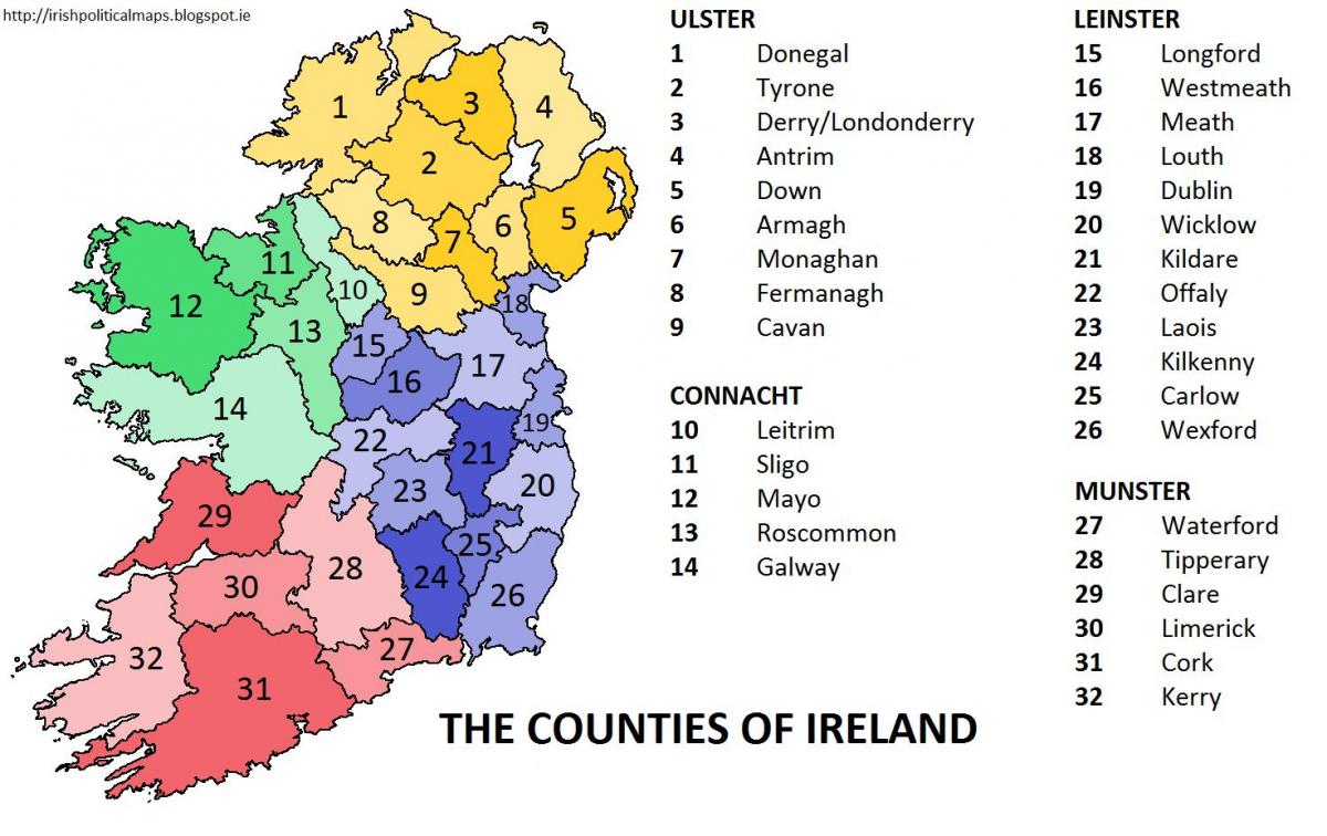 Karte von Irland, die Provinzen