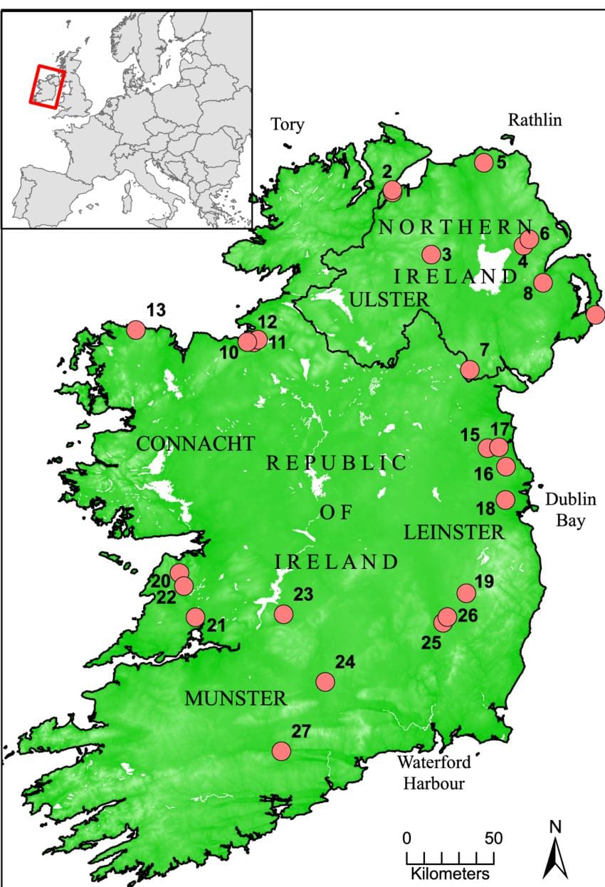 Karte der Seen in Irland