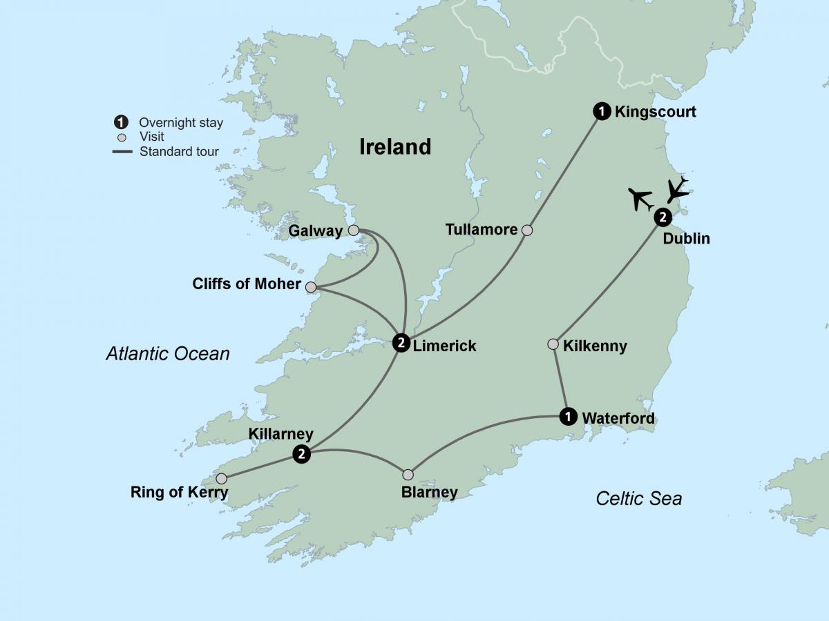 Karte tourist map of southern ireland