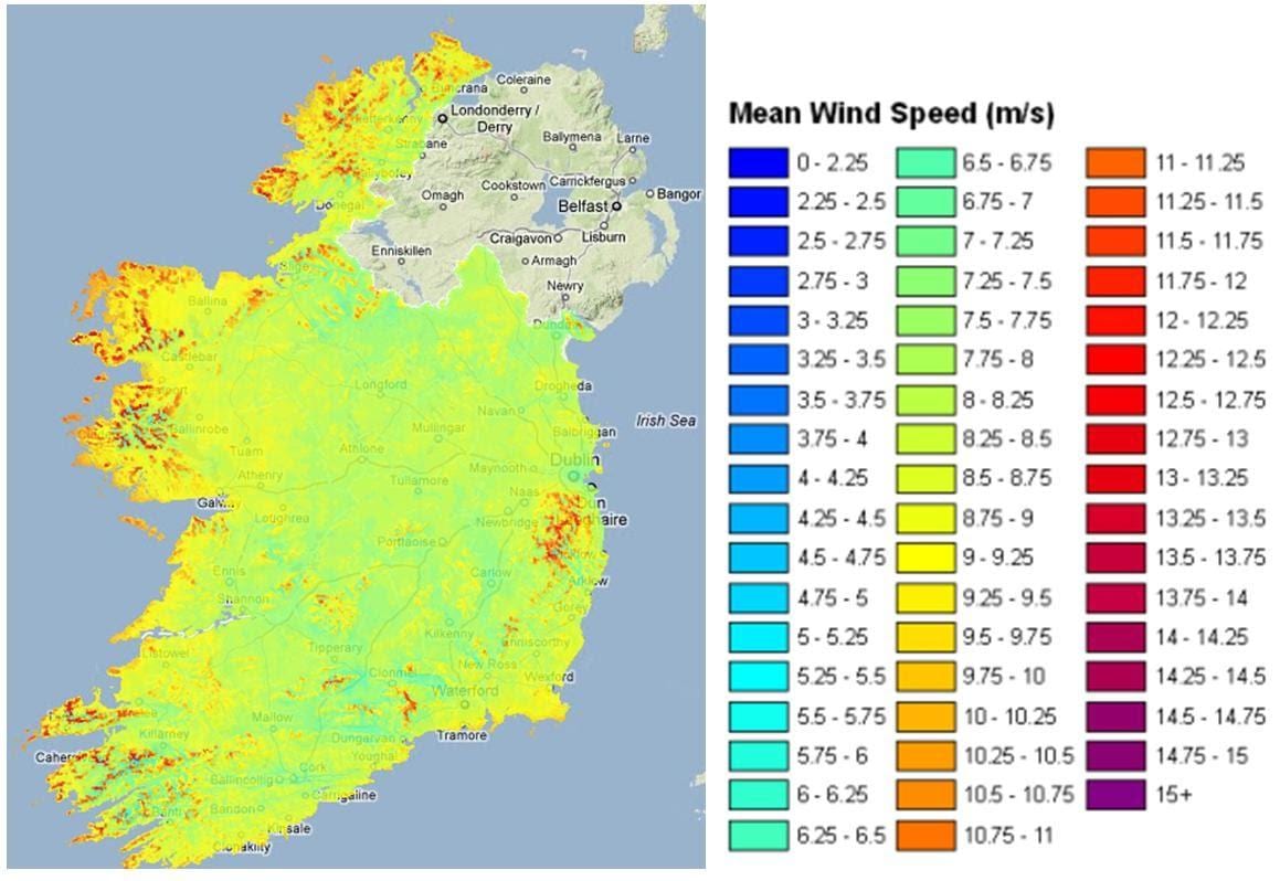 Windgeschwindigkeit Karte Irland