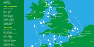 Karte von der Fähre Häfen in Irland