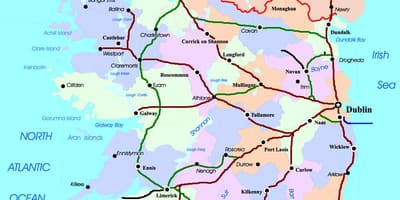 Karte der Bahnstrecken in Irland