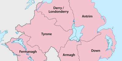 Karte von Nord-Irland Grafschaften und Städte